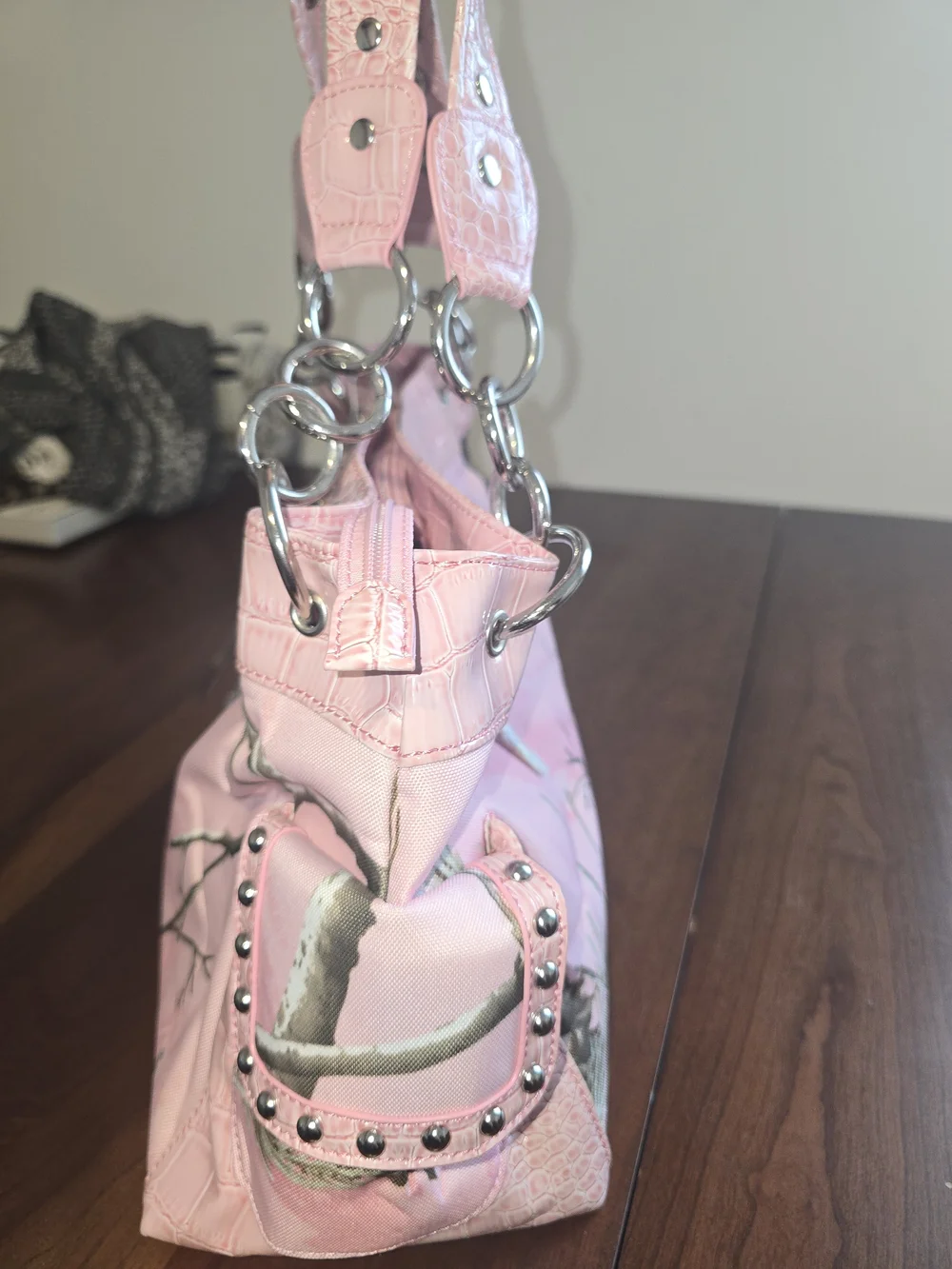 Realtree Y2K Pink Camo Rhinestone Fleur-Embellished Shoulder Bag, New with Tags!